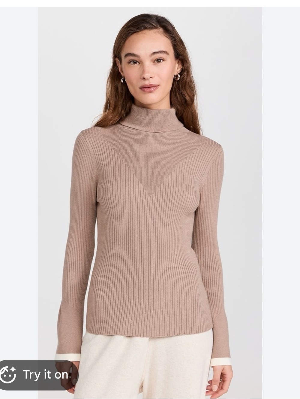Varley Ravena Knit Ribbed High Neck Turtle Brown Beige Sweater